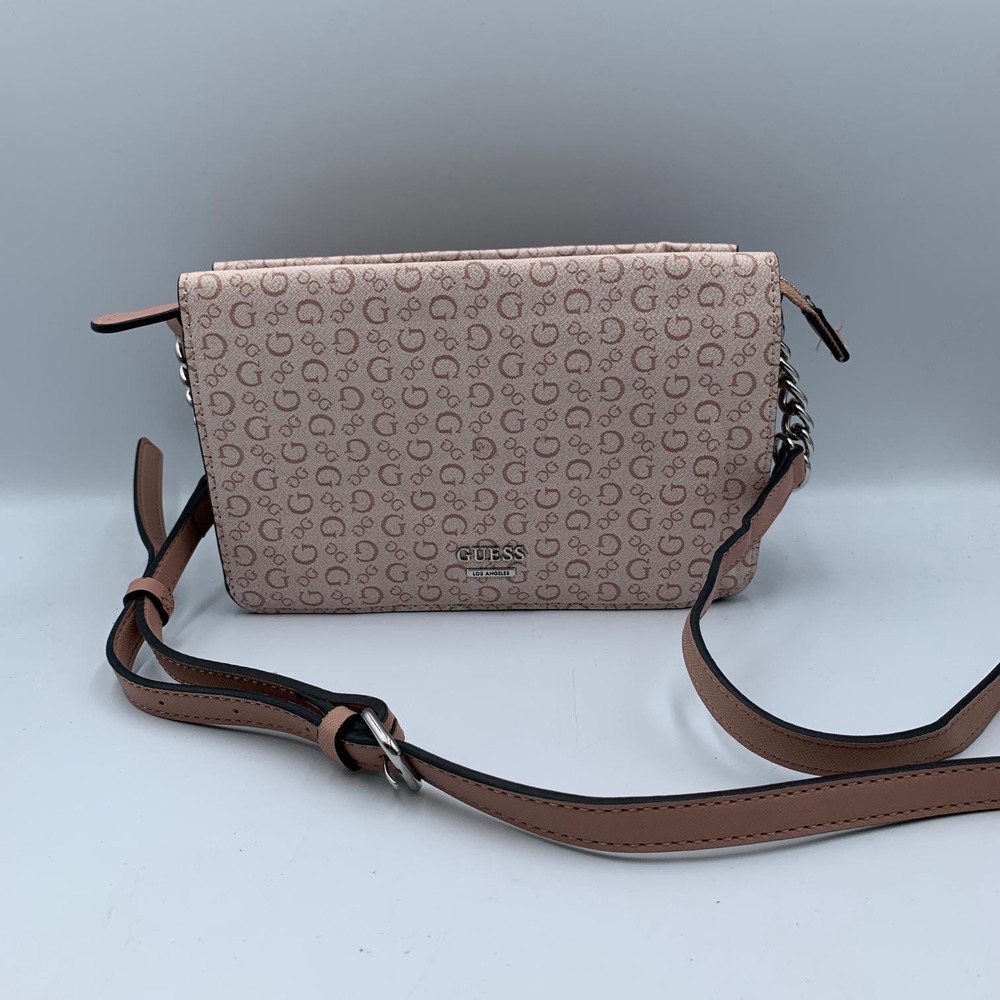 GUESS Crossbody Shoulder Bag Womens Logo Monogram G Blush Pink Chain Strap